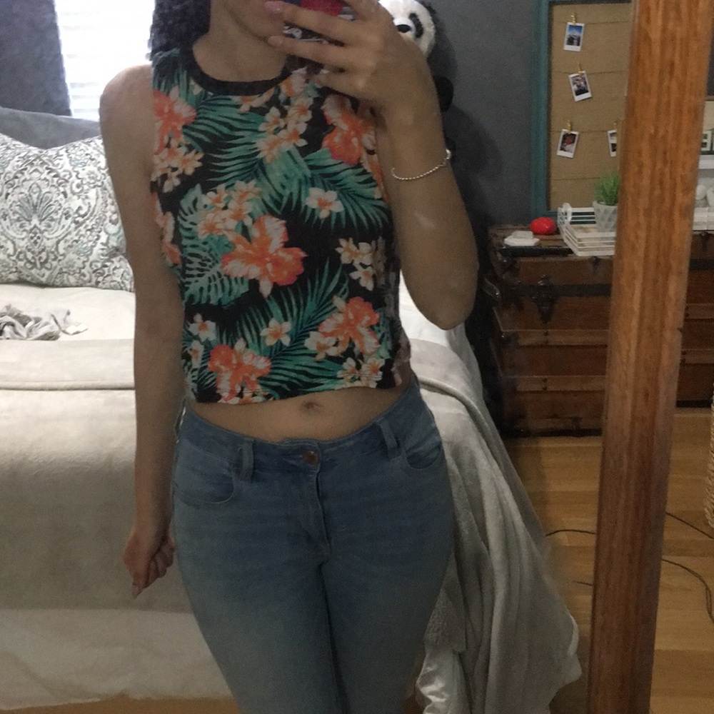Tropical print PINK crop top